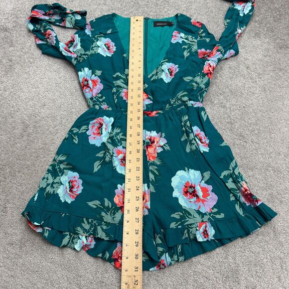 Minkpink Ruffle Floral Romper Womens small Green Long Sleeve V-Neck Summer Boho - Picture 9 of 15